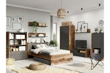 Rathmore Golvstående Tv Bänk 110 cm med Förvaring i Ek - Antracit - Möbler - TV- & Mediamöbler - TV bänk & mediabänk