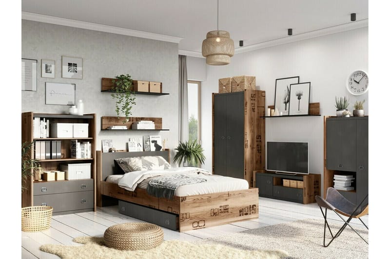 Rathmore Golvstående Tv Bänk 110 cm med Förvaring i Ek - Antracit - Möbler - TV- & Mediamöbler - TV bänk & mediabänk
