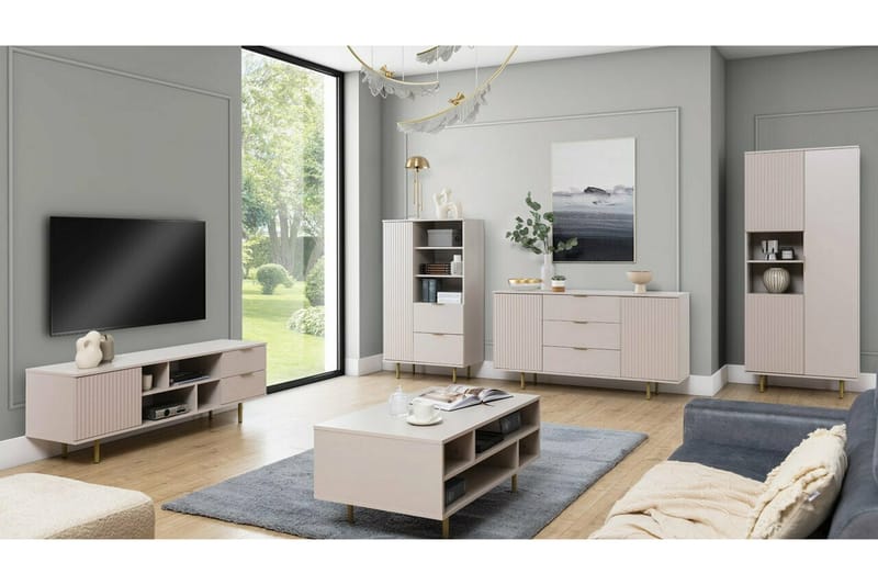 Staffin Golvstående Tv Bänk 150 cm med Förvaring i Målat Trä - Beige - Möbler - TV- & Mediamöbler - TV bänk & mediabänk