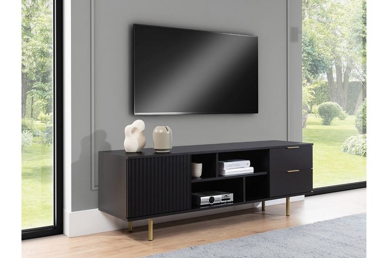 Staffin Golvstående Tv Bänk 150 cm med Förvaring i Målat Trä - Svart - Möbler - TV- & Mediamöbler - TV bänk & mediabänk