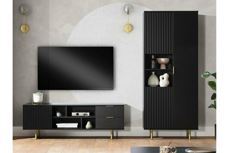 Staffin Golvstående Tv Bänk 150 cm med Förvaring i Målat Trä - Svart - Möbler - TV- & Mediamöbler - TV bänk & mediabänk