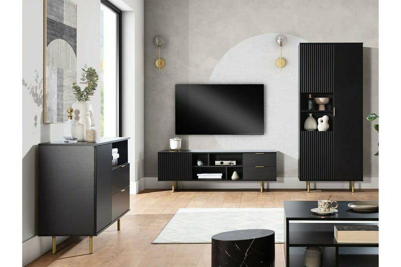 Staffin Golvstående Tv Bänk 150 cm med Förvaring i Målat Trä - Svart - Möbler - TV- & Mediamöbler - TV bänk & mediabänk