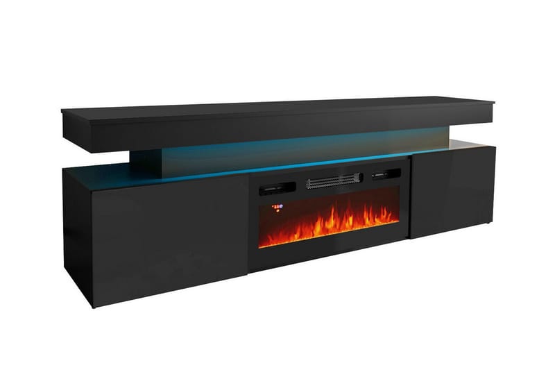 Tv bänk Glenndale med Förvaring + LED kamin + Belysning 190 - Svart - Möbler - TV- & Mediamöbler - TV-skåp