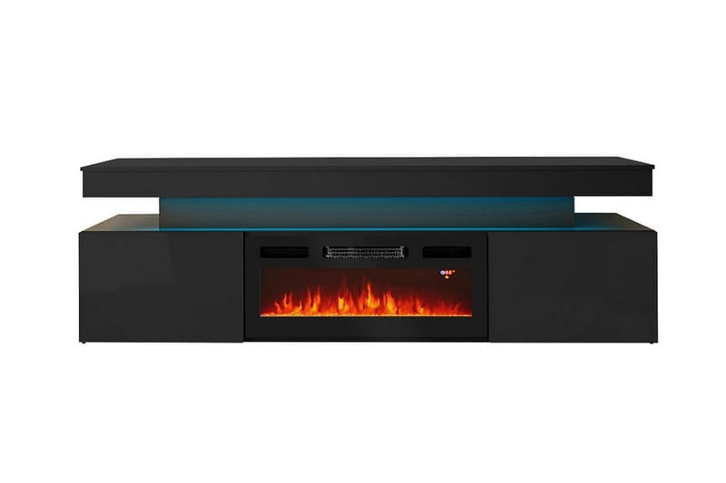 Tv bänk Glenndale med Förvaring + LED kamin + Belysning 190 - Svart - Möbler - TV- & Mediamöbler - TV-skåp