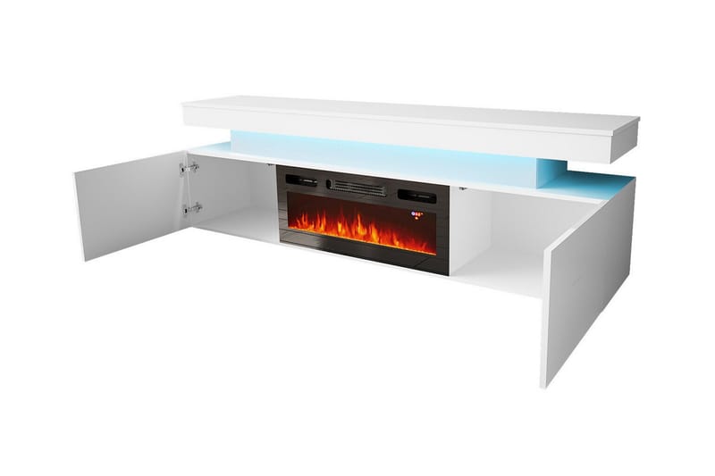 Tv bänk Glenndale med Förvaring + LED kamin + Belysning 190 - Svart - Möbler - TV- & Mediamöbler - TV-skåp
