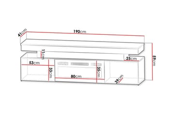 Tv bänk Glenndale med Förvaring + LED kamin + Belysning 190 - Svart - Möbler - TV- & Mediamöbler - TV-skåp