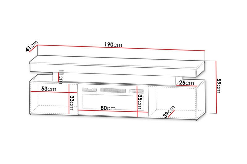 Tv bänk Glenndale med Förvaring + LED kamin + Belysning 190 - Svart - Möbler - TV- & Mediamöbler - TV-skåp