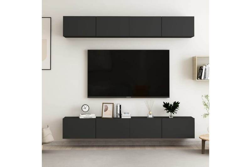 TV-skåp 4 st svart 100x30x30 cm spånskiva - Svart - TV-skåp