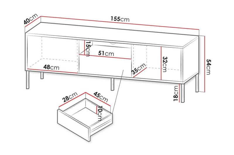 Tv-skåp Glenndale 155 cm - Vit - Möbler - TV- & Mediamöbler - TV-skåp
