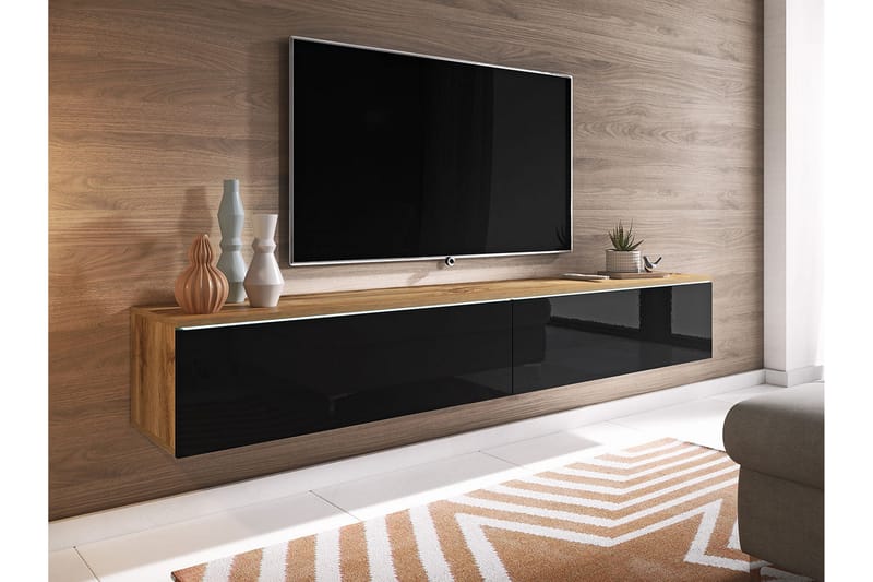 Tv-skåp Lourmais 180 cm Vit LED - Natur/Svart - Möbler - TV- & Mediamöbler - TV bänk & mediabänk