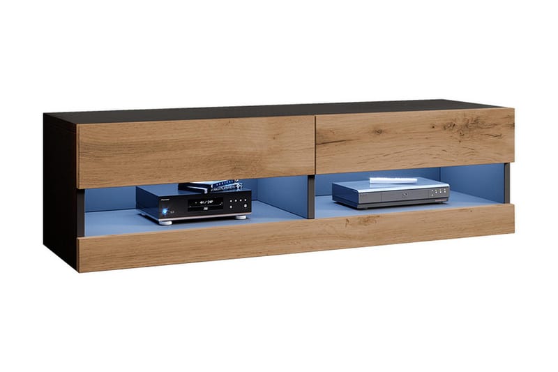 Tv-skåp Veria 180 cm Vit LED - Natur/Svart - Möbler - TV- & Mediamöbler - TV-skåp