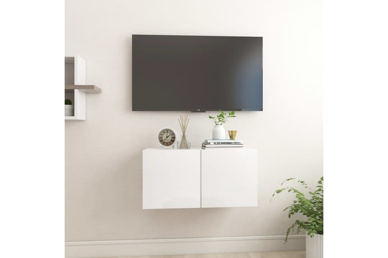 Väggmonterad TV-skåp vit högglans 60x30x30 cm - Vit - TV-skåp