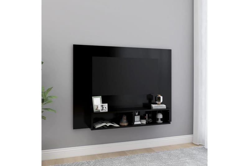 Väggmonterat tv-skåp svart 120x23,5x90 cm spånskiva - Svart - TV-skåp