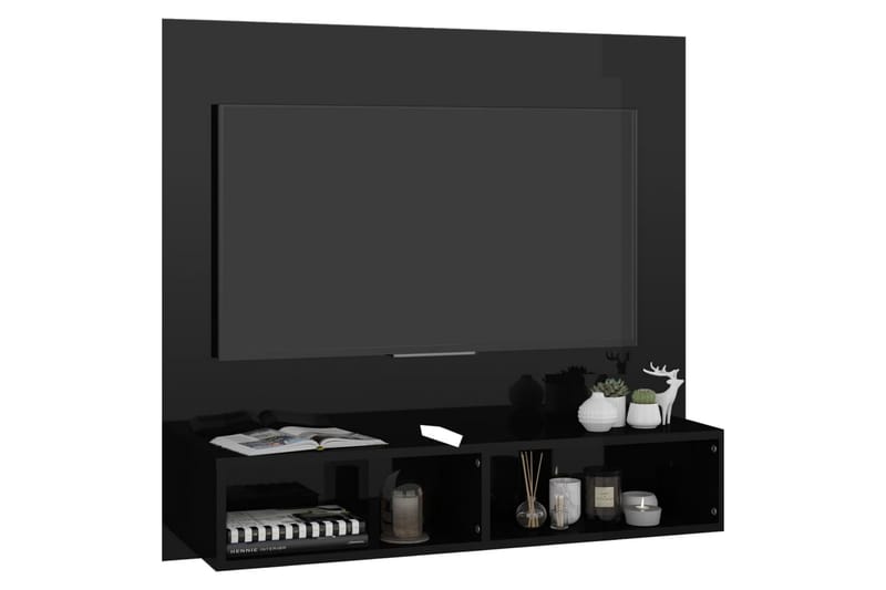 Väggmonterat tv-skåp svart högglans 102x23,5x90 cm spånskiva - Svart - TV-skåp
