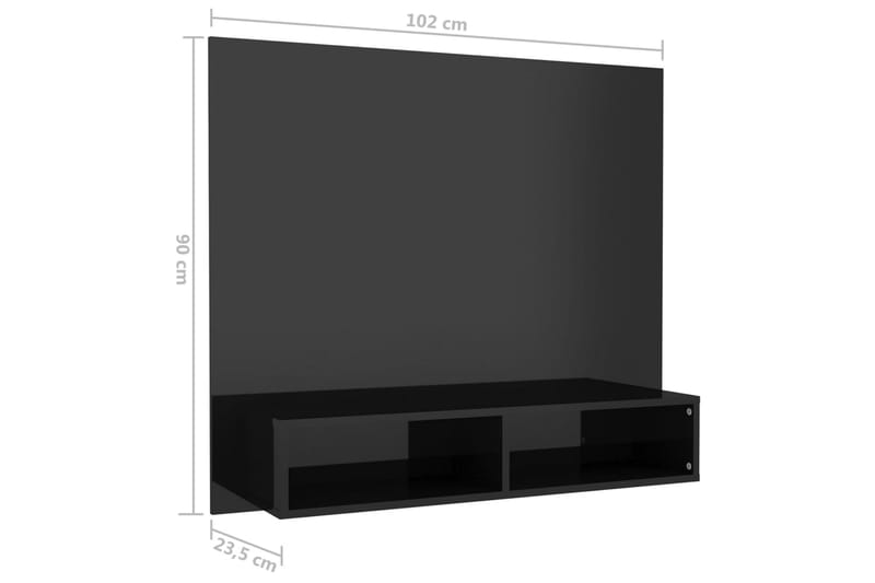 Väggmonterat tv-skåp svart högglans 102x23,5x90 cm spånskiva - Svart - TV-skåp
