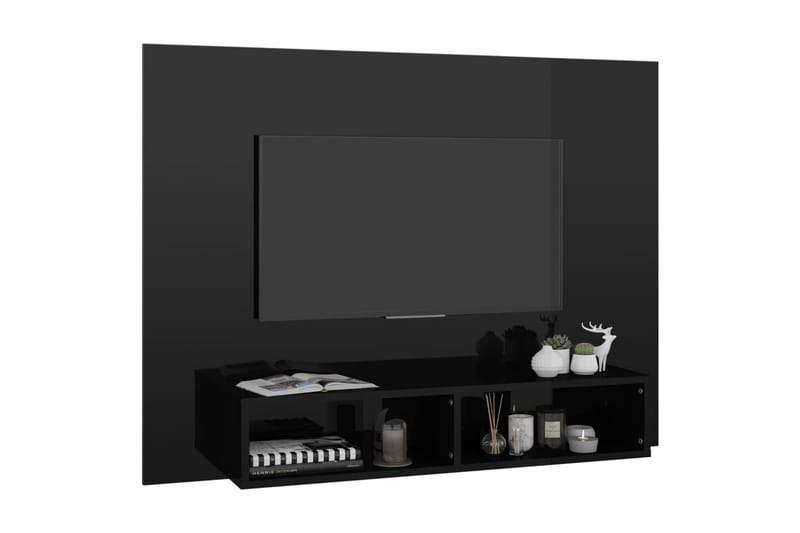 Väggmonterat tv-skåp svart högglans 120x23,5x90 cm spånskiva - Svart - TV-skåp