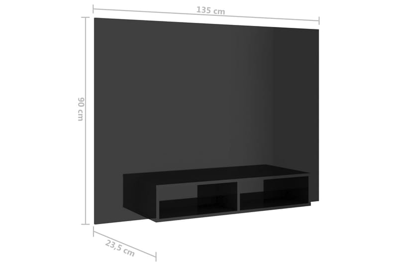 Väggmonterat tv-skåp svart högglans 135x23,5x90 cm spånskiva - Svart - TV-skåp