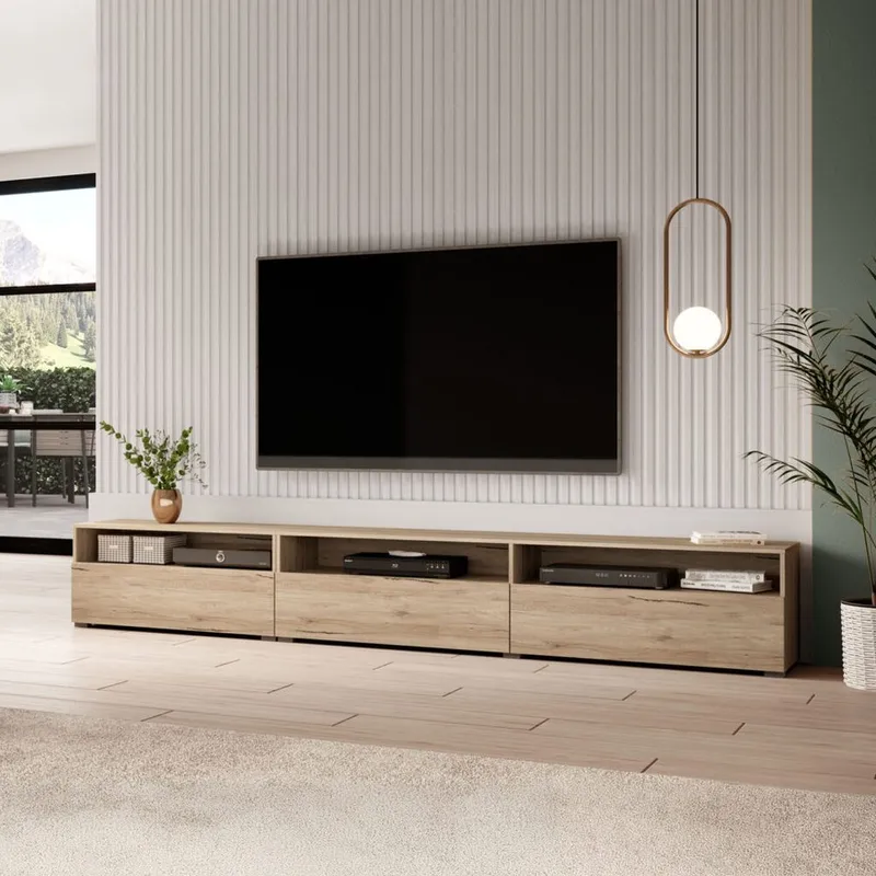 Vägghängd Tv-bänk Baros 3 fällbar dörr - San Remo Ek Ljus Laminat - Möbler - TV- & Mediamöbler - TV bänk & mediabänk