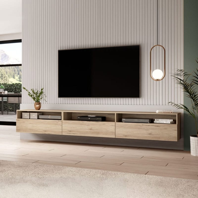 Vägghängd Tv-bänk Baros 3 fällbar dörr - San Remo Ek Ljus Laminat - Möbler - TV- & Mediamöbler - TV bänk & mediabänk