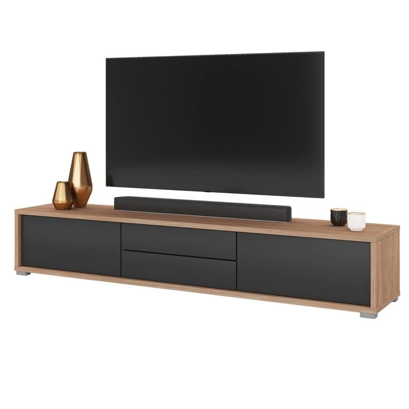 Vägghängd TV-bänk Frida 2 luckor med 2 lådor upp - Antracit - Möbler - TV- & Mediamöbler - TV bänk & mediabänk