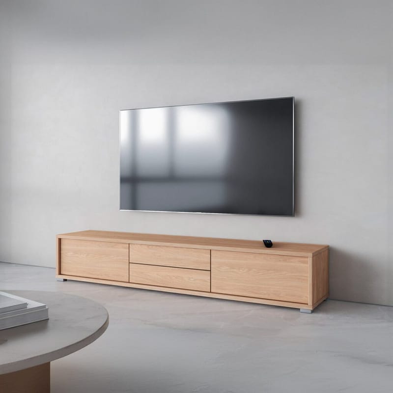 Vägghängd TV-bänk Frida 2 luckor med 2 lådor upp - Oljad Ek - Möbler - TV- & Mediamöbler - TV bänk & mediabänk