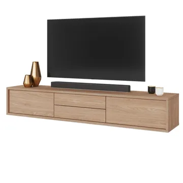 Vägghängd TV-bänk Frida 2 luckor med 2 lådor upp - Oljad Ek - Möbler - TV- & Mediamöbler - TV bänk & mediabänk