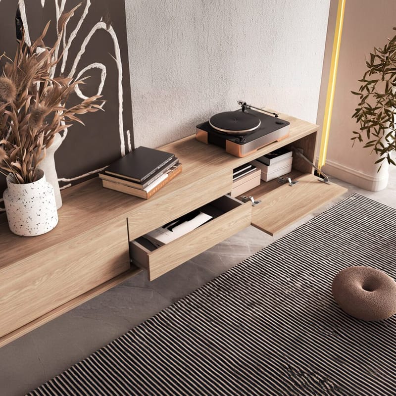 Vägghängd TV-bänk Frida 2 luckor med 2 lådor upp - Oljad Ek - Möbler - TV- & Mediamöbler - TV bänk & mediabänk