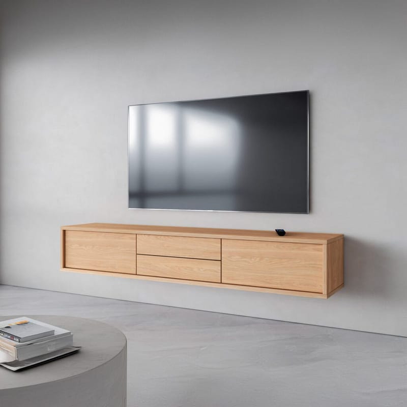 Vägghängd TV-bänk Frida 2 luckor med 2 lådor upp - Oljad Ek - Möbler - TV- & Mediamöbler - TV bänk & mediabänk