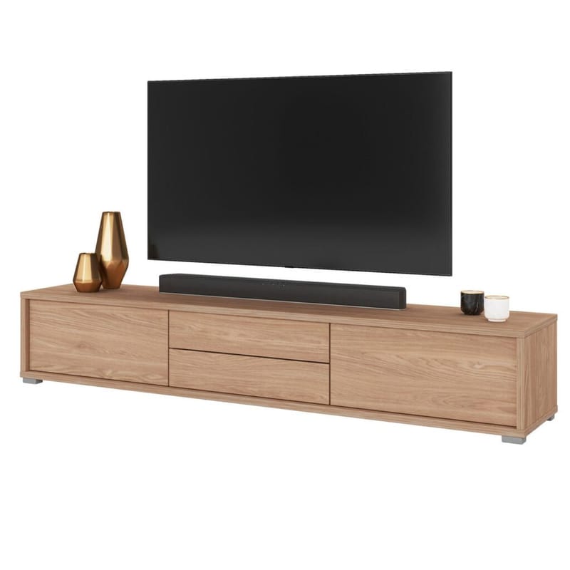 Vägghängd TV-bänk Frida 2 luckor med 2 lådor upp - Oljad Ek - Möbler - TV- & Mediamöbler - TV bänk & mediabänk