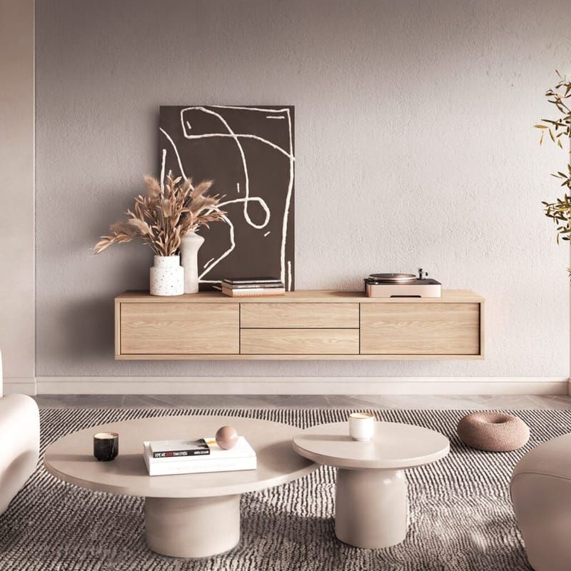 Vägghängd TV-bänk Frida 2 luckor med 2 lådor upp - Oljad Ek - Möbler - TV- & Mediamöbler - TV bänk & mediabänk