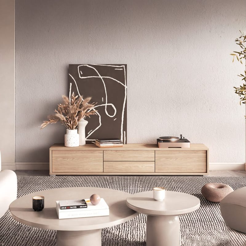 Vägghängd TV-bänk Frida 2 luckor med 2 lådor upp - Oljad Ek - Möbler - TV- & Mediamöbler - TV bänk & mediabänk