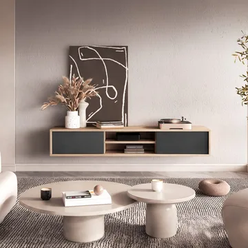 Vägghängd TV-bänk Frida 2 luckor upp - Antracit - Möbler - TV- & Mediamöbler - TV bänk & mediabänk