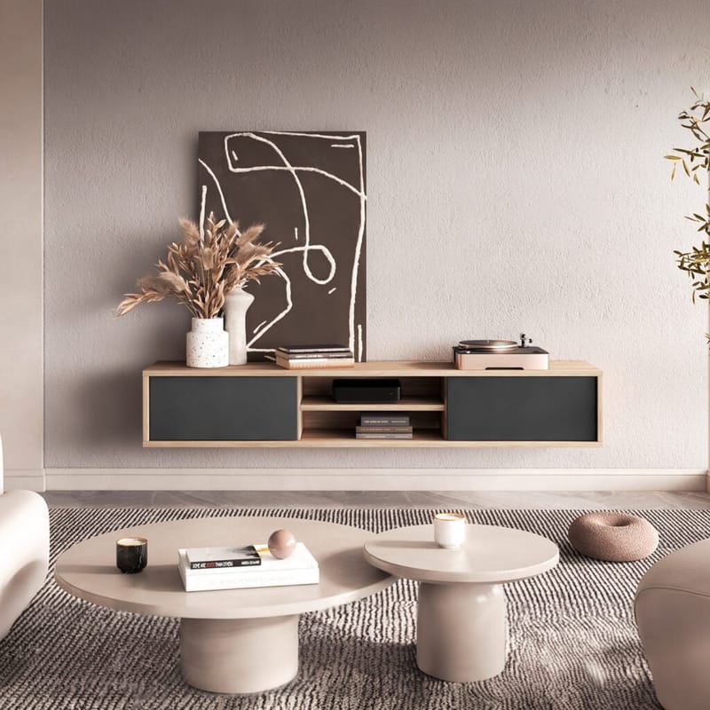 Vägghängd TV-bänk Frida 2 luckor upp - Antracit - Möbler - TV- & Mediamöbler - TV bänk & mediabänk