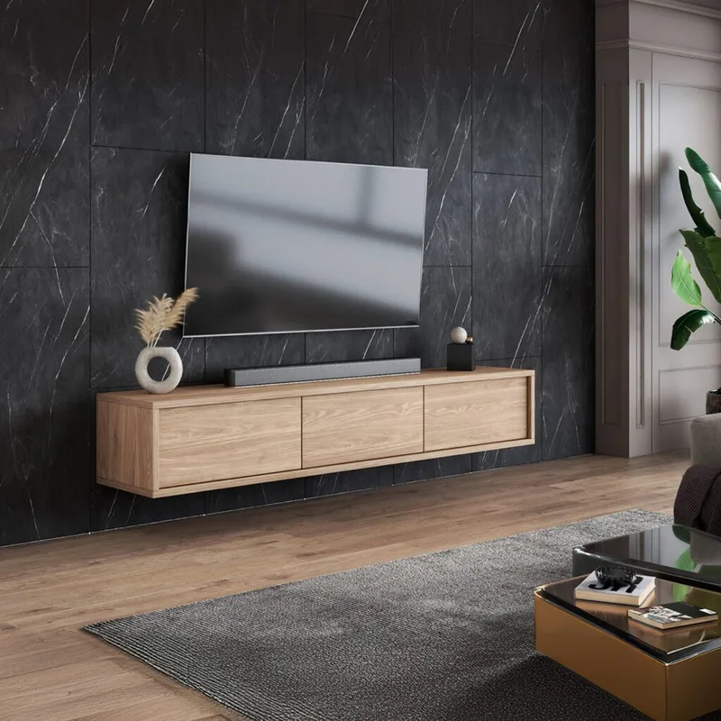 Vägghängd TV-bänk Frida 3 luckor upp - Oljad Ek - Möbler - TV- & Mediamöbler - TV bänk & mediabänk