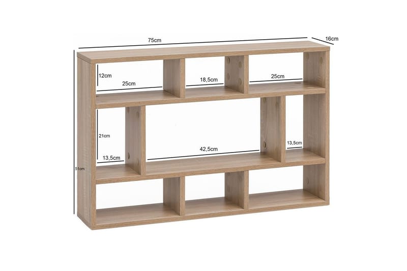 Vägghylla Wohnling melaminbelagd spånskiva, bokförvaring, väggmonterad, modern stil Sonoma - Sonoma - Förvaring - Hylla - Vägghylla