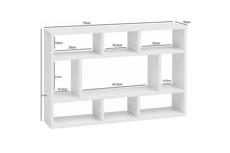 Vägghylla Wohnling melaminbelagd spånskiva, bokförvaring, väggmonterad, modern stil Vit - Vit - Förvaring - Hylla - Vägghylla