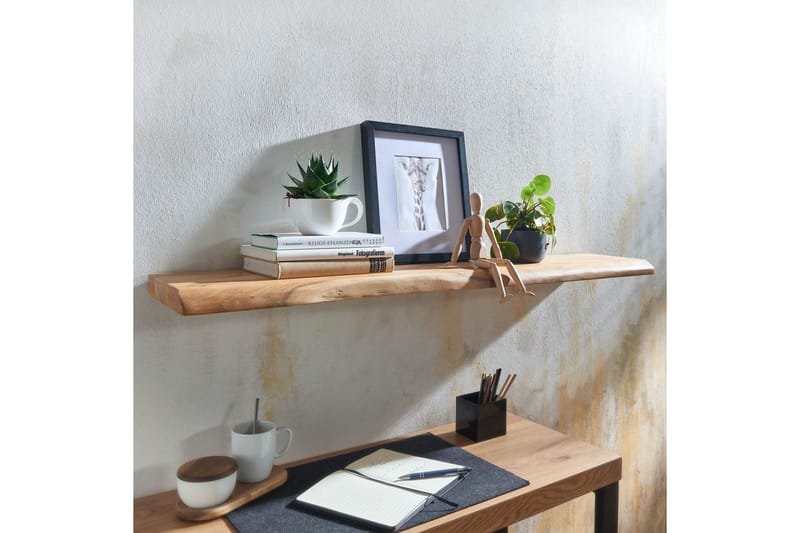 Vägghylla Wohnling träkant, massivt trä, flytande hylla, lantlig stil 120 cm - 120 cm - Möbler - TV- & Mediamöbler - TV-hylla