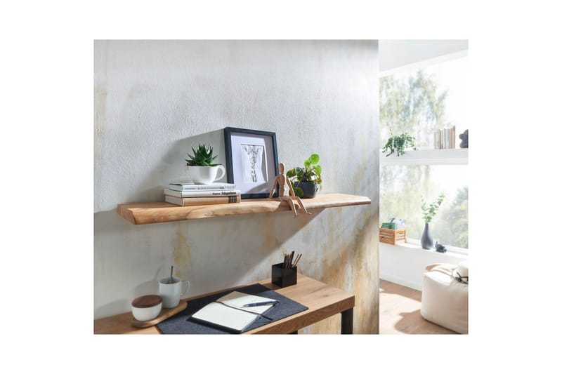 Vägghylla Wohnling träkant, massivt trä, flytande hylla, lantlig stil 120 cm - 120 cm - Möbler - TV- & Mediamöbler - TV-hylla