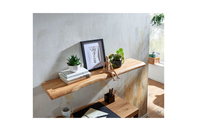 Vägghylla Wohnling träkant, massivt trä, flytande hylla, lantlig stil 120 cm - 120 cm - Möbler - TV- & Mediamöbler - TV-hylla