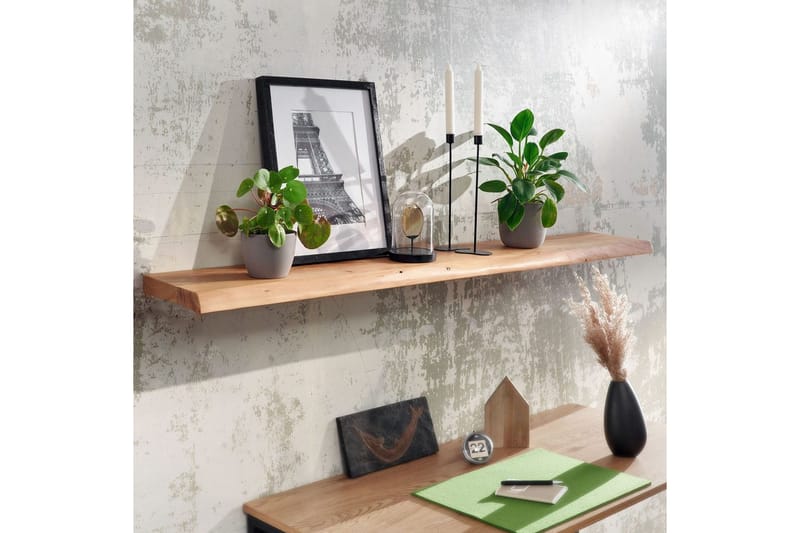 Vägghylla Wohnling träkant, massivt trä, flytande hylla, lantlig stil 140 cm - 140 cm - Möbler - TV- & Mediamöbler - TV-hylla