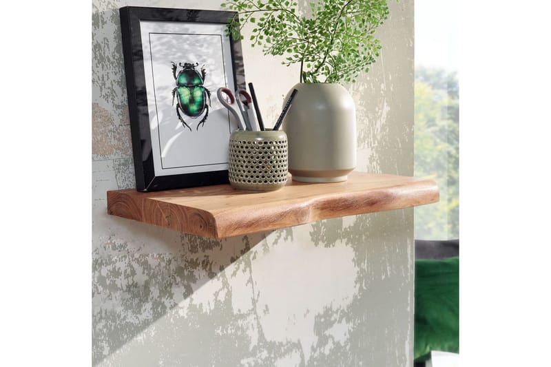 Vägghylla Wohnling träkant, massivt trä, flytande hylla, lantlig stil 40 cm - 40 cm - Möbler - TV- & Mediamöbler - TV-hylla