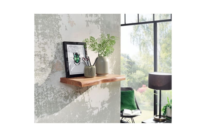 Vägghylla Wohnling träkant, massivt trä, flytande hylla, lantlig stil 40 cm - 40 cm - Möbler - TV- & Mediamöbler - TV-hylla