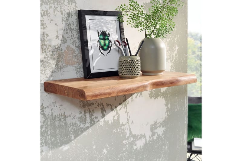 Vägghylla Wohnling träkant, massivt trä, flytande hylla, lantlig stil 60 cm - 60 cm - Möbler - TV- & Mediamöbler - TV-hylla