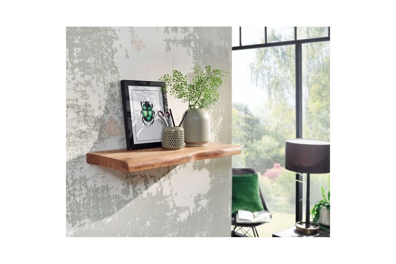 Vägghylla Wohnling träkant, massivt trä, flytande hylla, lantlig stil 60 cm - 60 cm - Möbler - TV- & Mediamöbler - TV-hylla