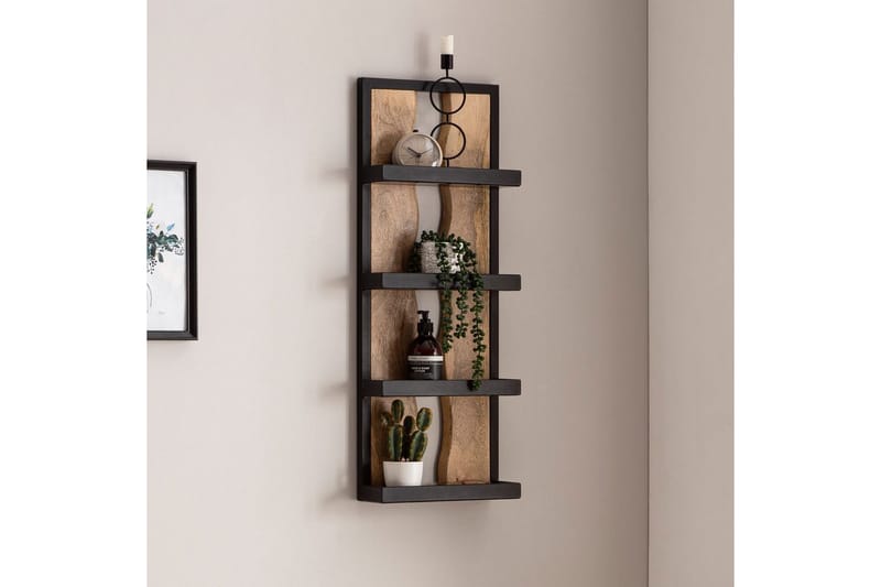 Vägghylla Wohnling Träkant Solid Trä Metallram med 4 Hyllor Industriell - Förvaring - Hylla - Vägghylla