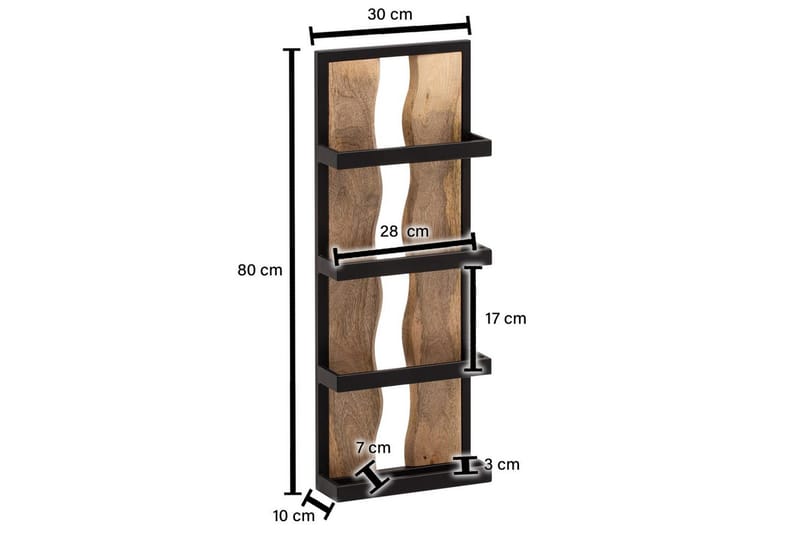 Vägghylla Wohnling Träkant Solid Trä Metallram med 4 Hyllor Industriell - Förvaring - Hylla - Vägghylla