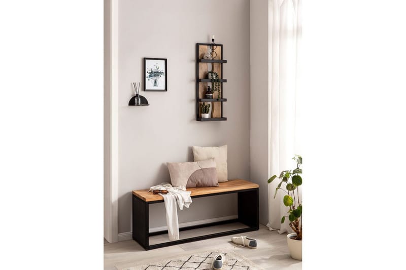 Vägghylla Wohnling Träkant Solid Trä Metallram med 4 Hyllor Industriell - Förvaring - Hylla - Vägghylla