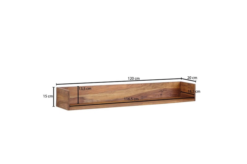 Vägghylla Wohnling Vägghylla i massivt trä, väggmonterad, 120 cm, lantlig stil - Möbler - TV- & Mediamöbler - TV-hylla