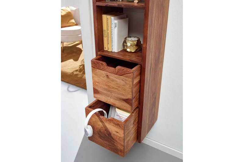 Vägghylla Wohnling Vägghylla i massivt trä, väggmonterad, 2 lådor, 150 cm, lantlig stil - Förvaring - Hylla - Vägghylla