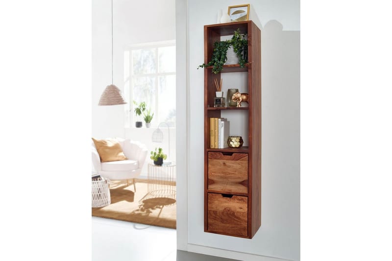 Vägghylla Wohnling Vägghylla i massivt trä, väggmonterad, 2 lådor, 150 cm, lantlig stil - Möbler - TV- & Mediamöbler - TV-hylla